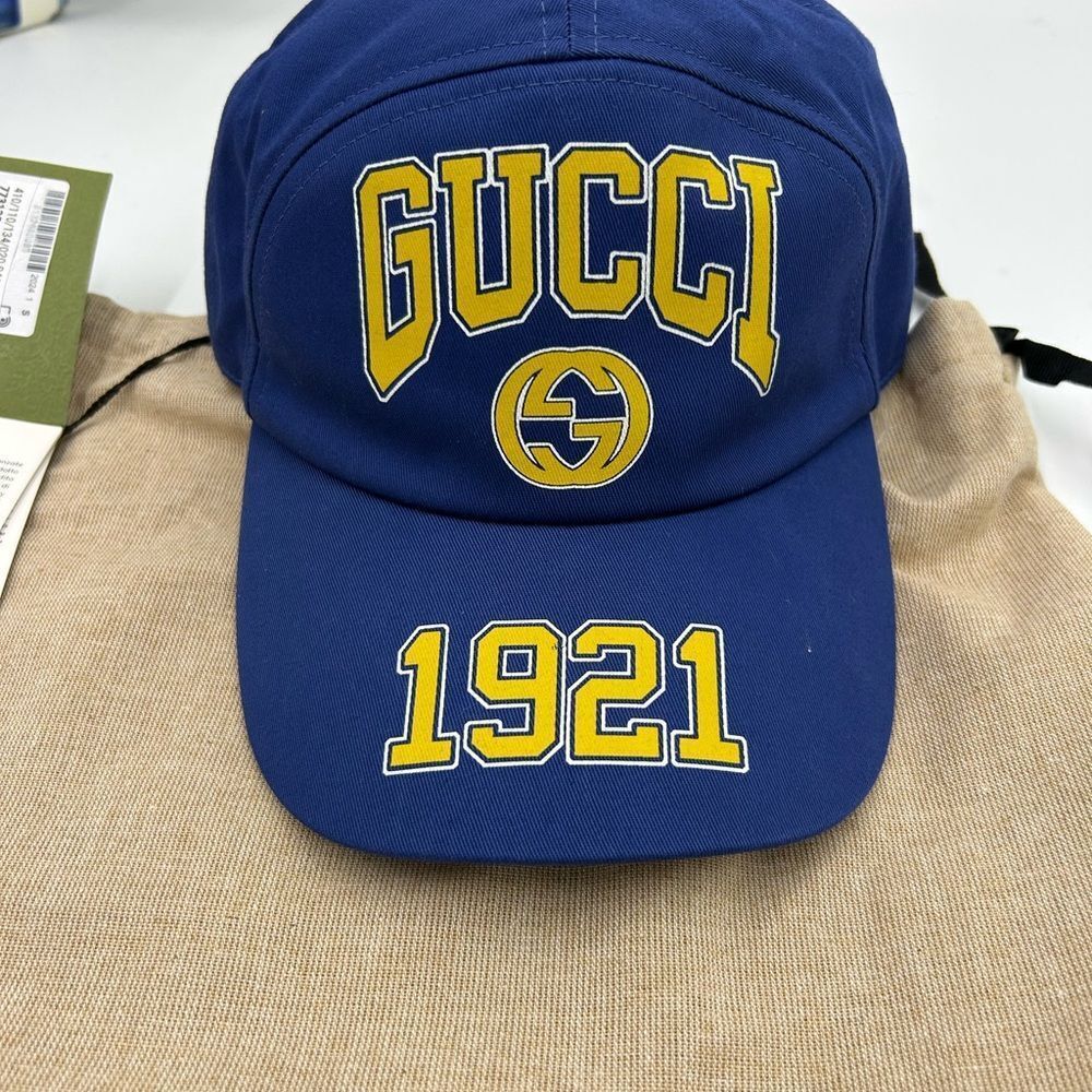 Women's Gucci GG blue/yellow baseball hat size small adjustable made in Italy - Picture 3 of 9